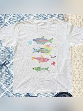 Gildan Colorful Fish Graphic T-Shirt White For Unisex